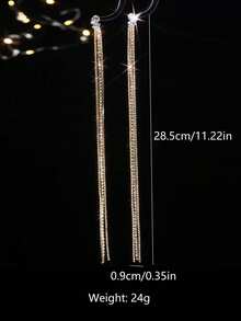 Sparkling Long Rhinestone Tassel Earrings, Women's Exaggerated Long Chain Drop Earrings, Party & Banquet Theme Earrings - Gold - View 4