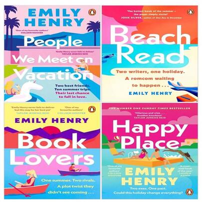 Emily Henry Collection 4 Books Set (Book Lovers, Beach Read, People We Meet On Vacation And Happy Place)