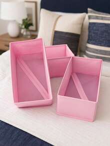 1/3/6pcs Foldable Drawer Organizer Boxes, Closet Storage Containers, Open Compartment Design For Underwear, Socks, Scarves, Ties, Small Toys, Nursery, Vanity, Office, Wardrobe, Bedroom - Pink - View 2