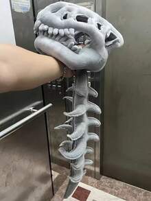 1pc Funny Dinosaur Skeleton Head Plush Doll, Realistic Dinosaur Bone Skeleton Model Head Hat Mask, Role Play Costume Prop For Kids & Adults, Halloween & Christmas Gift