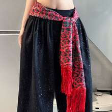 1pc Sequin Tassel Belly Dance Waist Chain, New Sexy Leopard Print Waist Accessory, Shiny Tassel Waist Chain, Bohemian Hip Scarf, Street Dance, Jazz Dance, Intimate Waist Wrap, Sexy Mini Skirt, Stage Performance Outfit, Nightclub, Disco, Festival, Party, Evening Dress Accessory - Multicolor - View 6