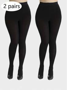 1双/2双海军蓝加大码打底裤，女士简约宽松不透明紧身裤，高密度超薄高弹连裤袜，适合日常穿着（请勿仅参考模特穿搭，购买时请务必查看尺码表，确认长度和宽度是否合适，请勿因尺码不合适而给予差评，尺码表已提供） - 藏蓝色 - 查看 1