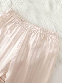 2pcs Baby Girls' Autumn/Winter Satin Heart Embroidery Sleepwear Set, Comfortable & Sweet For Daily Wear - Apricot - View 5