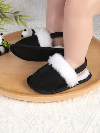 1 双幼儿男童/女童保暖内衬松紧带一脚蹬设计拖鞋，适合 0-1 岁婴儿、爬行鞋、室内鞋，适合春季、秋季、冬季