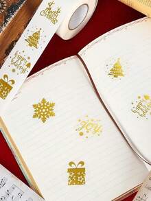 500 piezas/Rollo Pegatinas transparentes con lámina de oro "Feliz Navidad", etiquetas decorativas para embalaje de regalos, pegatinas para envolver regalos de Navidad, decoraciones navideñas, pijamas navideños, regalos de Navidad, decoración navideña - Multicolor - Ver 2