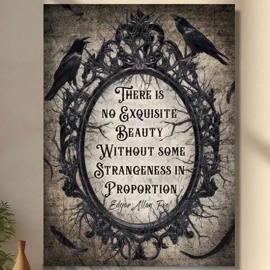 Framed  Edgar Allan Poe Gothic Quote Canvas Poster -  Victorian Wall Art With Ravens, Dark Typography, And Ornate Frame Design For Living Room, Bedroom, Or Home Office Decor, Gothic Home Decor - 彩色 - 查看 1