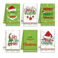 6pcs Green Christmas Kitchen Towel, Merry Christmas, Used For Cooking, Baking, And Cleaning During Winter Holidays. They Are Soft And Comfortable, With Strong Water Absorption, Suitable For Home And Kitchen Decoration In Autumn And Winter, And Can Be Given As Gifts Home Decor Christmas Decorations Room Decor