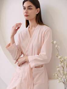 1pc Absorbent Fabric Bathrobe, Sauna Wear, Hotel Quality Robe, Unisex, With Dual Pockets, Suitable For Home