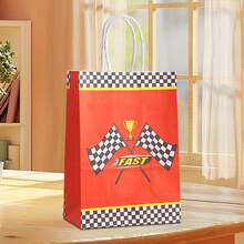 6/12/18/24pcs Racing Theme Paper Gift Bags, Racing Car, Trophy, Traffic Light Pattern Gift Bags, Red, Blue Styles Available, Suitable For Racing Event Gifts, Birthday Party, Friends Gathering, Summer Party, Party Decoration