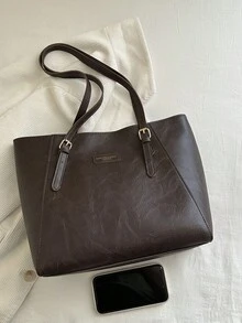 大容量包包女秋冬百搭2024新款简约单肩包大学生班包通勤托特包 - 咖啡棕 - 查看 5