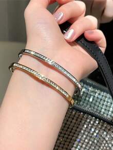 1pc 925 Sterling Silver 18K Gold Plated Diamond Bracelet