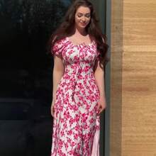 Sommer Neue Vintage Süßes Temperament Kurzarm Bedrucktes Langkleid für Frauen