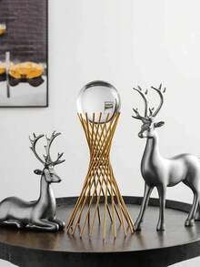 2pcs/Set European Luxury Auspicious Deer Resin Decor, Home Wealth Ornament, Suitable For Wine Cabinet, Entrance, TV Cabinet, Tabletop, Home Decor, Bedroom, Office, Dorm, Storage, Wedding, House Decoration, Jewelry Storage, Party Decor, Ideal Christmas Gift