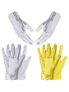 1 Pair Glittery Gloves For Adults, Suitable For Dancing, Stage Performance, Masquerade, Halloween Costume Party, Fashion Accessory