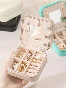 1 便携式珠宝盒带镜子旅行珠宝收纳盒 Ins 风格多功能珠宝盒防氧化大容量珠宝整理盒适用于耳环耳环戒指项链吊坠口红等配饰和美容工具接收情人节礼物送给女性的礼物母亲节礼物化妆旅行洗漱用品整理器必需品礼物收纳拉链配件指甲夏季旅行女士收纳整理器旅行必需品返校 - 彩色 - 查看 15