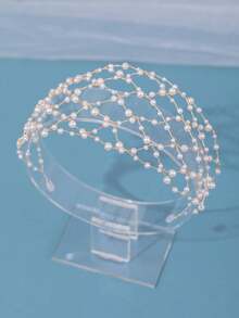 1pc Elegant Handmade Faux Pearl Woven Headband For Women, Bridal Wedding Bohemian Headpiece, Suitable For Party Accessories