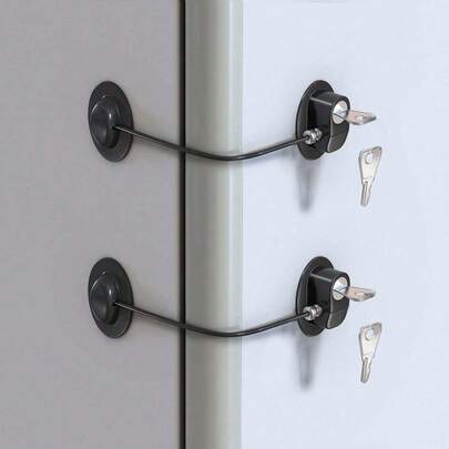 Stainless Steel Material, Window/Fridge Lock, 1pc Fridge Lock, With 2 Keys, Safety Lock, With Strong Adhesive, Suitable For Cabinet Locks, Refrigerator Locks And Drawer Locks