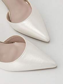 时尚尖头侧镂空性感细高跟女鞋，优雅派对装扮 - 白色 - 查看 4