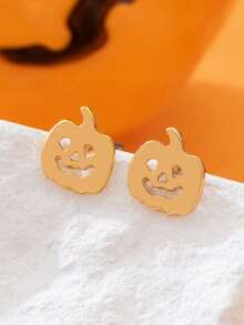 Fashionable Funny Minimalist Exaggerated Halloween Pumpkin Earrings - Gold - View 2