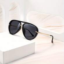 Unisex Oversized Double Bridge Glasses, Retro Panda Eye Shape Frame, Fashionable And Versatile Unisex Glasses, Suitable For Cycling, Street Style, Photography, And Daily Fashion, Offering Protection And Lightweight Design - 金色和綠色 - 查看 2