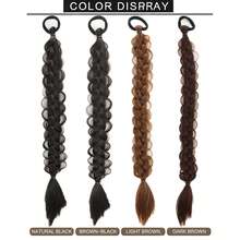 2 Stücke lange geflochtene Pferdeschwanz-Extensions für Frauen, gerade umwickelte Zopf-Pferdeschwanz-Extensions, synthetische Zöpfe mit Gummiband