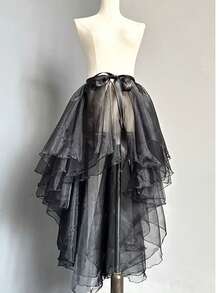 1pc Asymmetric Hem Tuxedo Dress, Asymmetrical Mermaid Tulle Skirt, Asymmetrical Puff Skirt, Flowing Performance Dress, Overlay Dress, Crystal Organza Maxi Skirt, One-Piece Apron, Ruffled Multi-Layer Trailing Dress, Suitable For Weddings, Banquets, Performances, Parties, Bridal, Bridesmaid, Stage Shows, Cosplay, Travel Photography Props, Dance Performances, Halloween Costumes, European-Style Multilayer Lace Ruffle Princess Tie Wedding Dress, Lolita Style Petticoat Underskirt