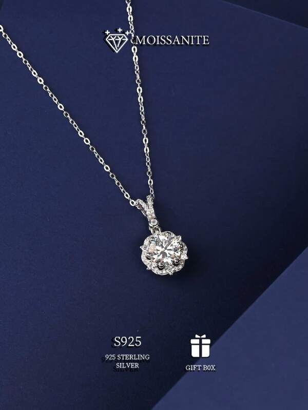 قلادة فضة عيار 925 بحجر مويسانيت مربع 2 قيراط مستوى VVS، قلادة نسائية فاخرة، هدية مجوهرات نسائية عصرية وشاملة في علبة هدايا