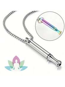 1 件不锈钢冥想呼吸项链，带彩虹紫粉色尖端 - 男士缓解压力的精神珠宝，平静心灵的礼物，耐用的精神透明配饰，流线型链条设计，抛光饰面