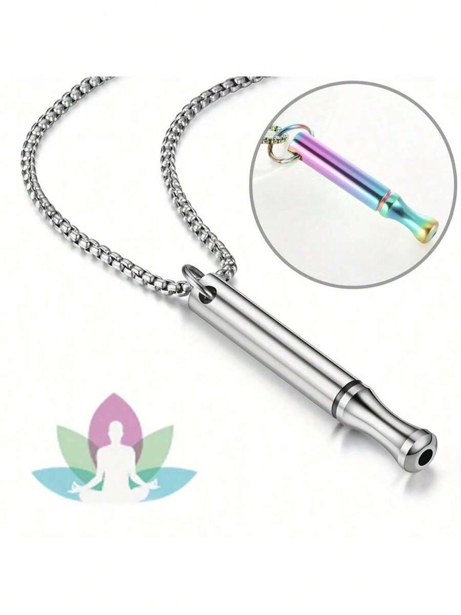 1 件不锈钢冥想呼吸项链，带彩虹紫粉色尖端 - 男士缓解压力的精神珠宝，平静心灵的礼物，耐用的精神透明配饰，流线型链条设计，抛光饰面