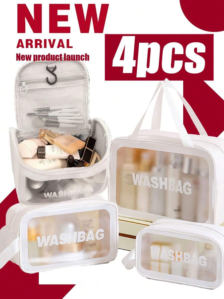 4pcs/Set Travel Organizer Bag, Cosmetic Bag, Waterproof Toiletry Bag, Makeup Brush Holder Bag, Hanging Toiletry Bag Summer Travel, Vacation Home Bathroom Decor Holiday Makeup Organizer Bathroom Accessories - Multicolor - View 1