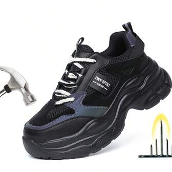 Women's Work Safety Shoes, Fashion Steel Toe Anti-Smash Sports Shoes, Breathable Thick Sole Outdoor Casual Shoes, Industrial Construction Anti-Puncture Safety Boots, Suitable For All Seasons