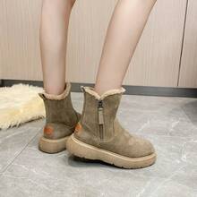 Botas de Nieve para Mujeres de Alta  2024 Nueva Moda de Invierno Botas de Lana de Oveja Integradas con Forro Cálido Engrosado Zapatos de Algodón Antideslizantes - Caqui - Ver 5