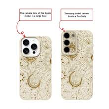 1pc TPU Material Gold Mysterious Sun, Moon, Star, Zodiac Element Pattern Phone Case Compatible With IPhone//Redmi Phones - White - View 7