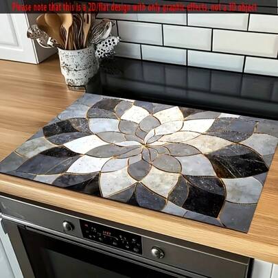1 Elegante tappetino per fornelli con motivo marmorizzato, tappetino per lavandini - adatto per fornelli e piani di lavoro, accessori da cucina di alta qualità, design bianco e nero, decorazione domestica alla moda, materiale resistente al calore, accessorio essenziale da cucina durevole