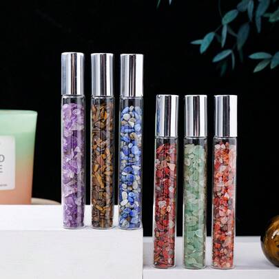 1 pieza Botella de perfume de piedra cristalina natural triturada, botella dispensadora de aceites esenciales de sanación Reiki, regalo de Navidad para mujeres, regalo para padres y día del padre, regalo del 4 de julio para mujeres