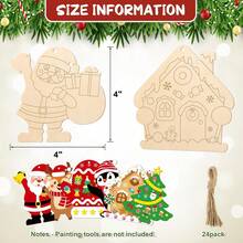 6/24pcs DIY Wooden Unfinished Christmas Ornaments, Craft Decorations For Creative Home Decor DIY Children's Painting, Wooden Christmas Ornaments, Suitable For Kindergartens, Family Parties, Painting, And Handicrafts, Perfect Tree Decorations And Gifts, Christmas Tree Decorations, Christmas.