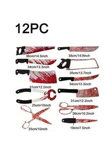 Decoración de Halloween: Cuchillo de PVC con sangre, sierra, accesorios de horror para hotel, KTV, casa embrujada, bar del terror - Incluye adorno de latte, bandera, guirnalda con sangre, decoración para fiesta de zombis y vampiros, suministros para Navidad