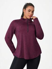 Blusa de manga larga con cremallera de cuarto para mujer de talla grande - Rojo - Ver 6