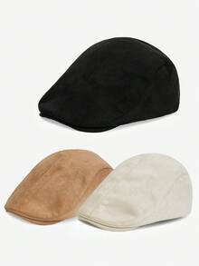 1pc Solid Color Minimalist Beret Hat, Adjustable Circumference Retro Warm Newsboy Cap, Suitable For Autumn/Winter Outings, Fashionable Accessory, Great Gift,Summer,Beach,Holiday,Festival,Travel - Multicolor - View 3