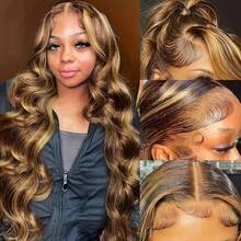 NATAN Wear And Go Glueless Sophianna Highlight Ombre Body Wave 13x4 Lace Front Wigs Human Frontal Hair Hd Lace Frontal Wig For Woman Blended Hair Is Made From Human Frontal Hair Mixed With Synthetic Fibers And Protein Filaments Wig - S4/27 - View 7