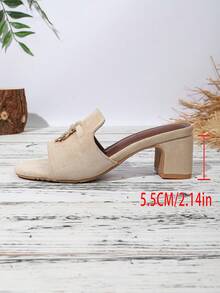 5cm Chunky Heel Summer New Buckle Strap Open Toe Slide Sandals, Fashion Square Toe Slip-On, Versatile & Elegant