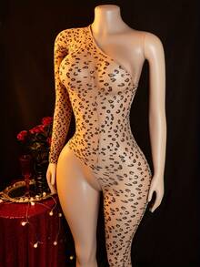 Sexy Lingerie With Leopard Print Transparent Elastic Knitted Fabric, Full Body Tight Fitting, Strapless Leg Tight Socks, Erotic Clothing, Suitable For Women And Adults - Leopard - View 3