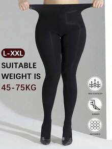 Un par de medias de mujer de talla grande, piel fina, color negro puro, apropiadas para uso diario, cómodas - Multicolor - Ver 14