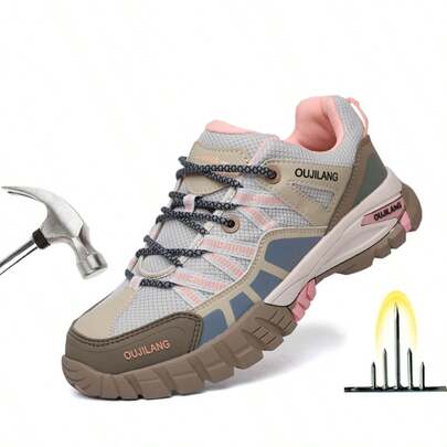 Women's Work Safety Shoes, Anti-Crush Puncture-Proof Safety Shoes With Steel Toe, Anti-Slip Safety Sneakers, Wear-Resistant Sole, Fashionable And Durable Security Boots, Suitable For Daily Wear, Outdoor Hiking, Climbing, Industrial Construction, All Season Work Boots For Men And Women