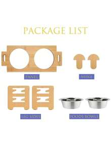 Adjustable Bamboo & Wood Pet Double Bowl Stand, Raised Feeder For Medium & Small Dogs And Cats