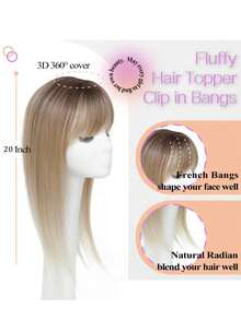 Extensión de cabello sintético con flequillo de 20 pulgadas, adecuado para personas con cabello fino, diseño de capas largas con color ombre dorado, adecuado para mujeres - Multicolor - Ver 6