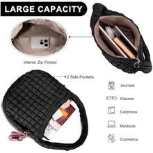 18'' Large Quilted Puffer Bag With Pouch For Women Large Puffer Tote Bag & Quilted Makeup Bag Quilted Crossbody Bag Hobo Crossbody Lightweight Padding Puff Purse Tote Bag Soft Padding Hobo Puffer Shoulder Handbag Quilted Carryall Bag Lightweight For Women Everyday Work Travel GYM - 2in1 Black - 查看 8