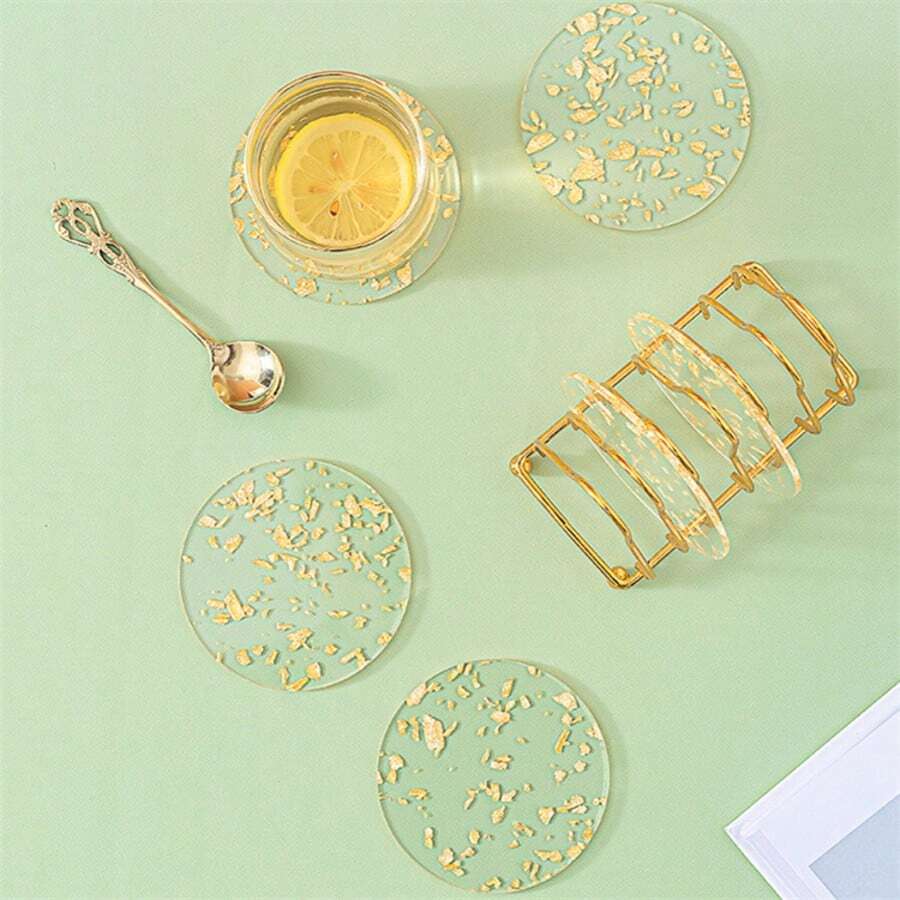 Acrylic Heat-Resistant Coasters With Gold Foil, Waterproof Tea Cup Mat, Resin Table Pad, Nordic Style Creative Design