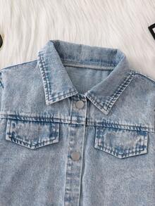 1pc Girls Classic Casual Street Style Light Blue Denim Long Sleeve Snowflake Denim Jacket, Autumn/Winter New Arrival - Light Wash - View 6