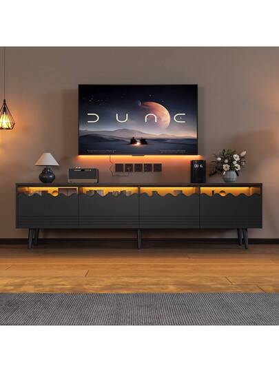 Sairedel Lowboard 176*38*45 Cm Support Legs TV Cabinet Drawers Cabinets Sturdy St Up To 75 Inches Moderne Living Room Furniture In Zwart view 2